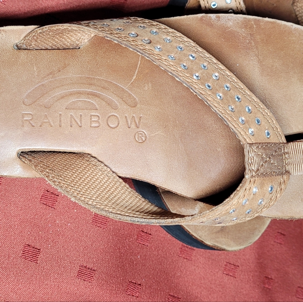 Rainbow Brown Leather Thong Flip Flops Sandals Platform Size 5.5 - Picture 4 of 11